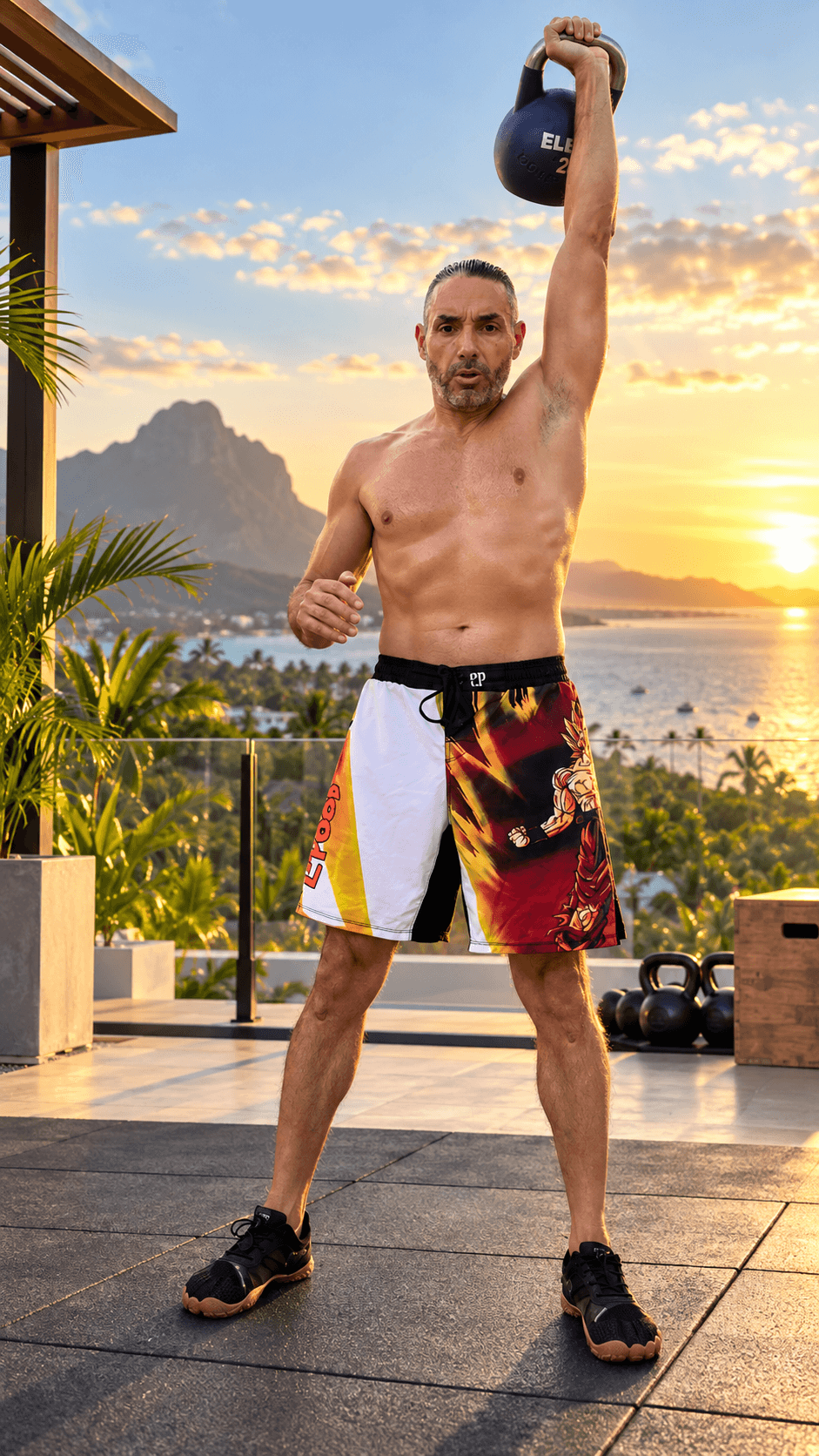 Alain Attieh à l'entraînement avec une kettlebell